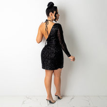 Load image into Gallery viewer, Bonnie Forest Glitter Sequins Bodycon Irregular Sexy Dresses Glam One Sleeve Slit Sequins Overlay Party Dress Bithday Outfits
