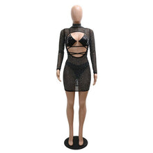 Load image into Gallery viewer, Bonnie Forest Glam See Through Cut Out Crystal Cover-Up Mini Dresses Fashion Sequins Bandage Bikini Set Beach Dress Club Wears
