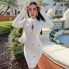 Load image into Gallery viewer, Ailigou 2021 High Quality Women&#39;s Sexy Button White Long Sleeve Celebrity Bodycon Rayon Bandage Dress Elegant Runway Party Dress
