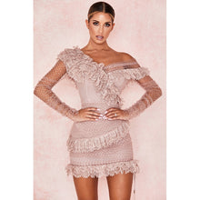 Load image into Gallery viewer, 2021 New Autumn Women Bandage Mini Pink Dress Sexy V Neck Long Sleeve Backless Elegant Lace Bodycon Club Party Dress Vestidos
