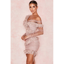 Load image into Gallery viewer, 2021 New Autumn Women Bandage Mini Pink Dress Sexy V Neck Long Sleeve Backless Elegant Lace Bodycon Club Party Dress Vestidos
