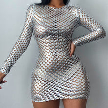 Load image into Gallery viewer, 2021 Long Sleeve Cut Out Solid Skinny Sexy Mini Dress Autumn Winter Women Party Club Elegant Outfits Y2K Silver Dress Hollow Out
