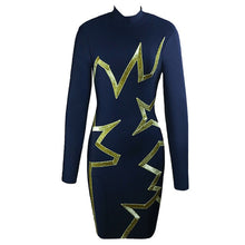 Load image into Gallery viewer, 2021 New Women Summer Bandage Dress Fashion Sequins Stitching High Neck Long Sleeve Tight Dress Club Autumn Winter Vestidos
