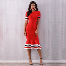 Load image into Gallery viewer, 2021 Summer New Women  Round Neck Bandage Dress Sexy Short Sleeve Fishtail Lotus Leaf Hem Tight Fit Mid Length Dress Vestidos
