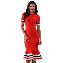 Load image into Gallery viewer, 2021 Summer New Women  Round Neck Bandage Dress Sexy Short Sleeve Fishtail Lotus Leaf Hem Tight Fit Mid Length Dress Vestidos
