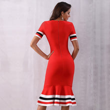 Load image into Gallery viewer, 2021 Summer New Women  Round Neck Bandage Dress Sexy Short Sleeve Fishtail Lotus Leaf Hem Tight Fit Mid Length Dress Vestidos
