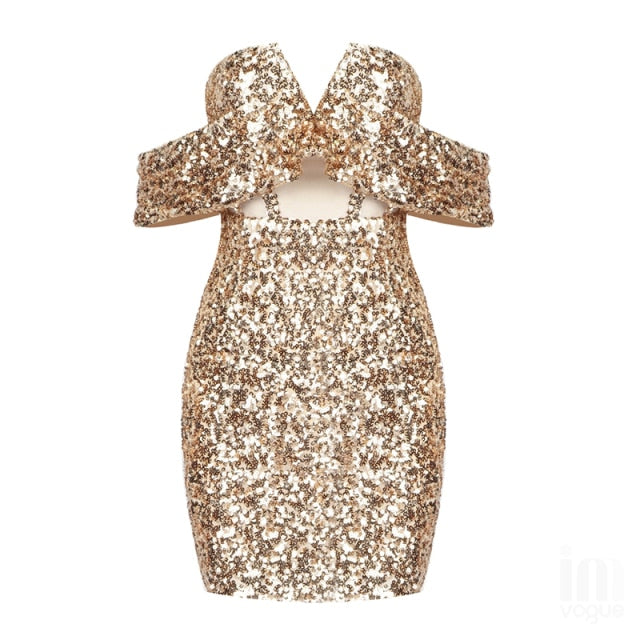 2021 Fall Fashion Sequined Gold Sexy Mesh Women Mini Party Dress Club Robe Femme Casual Bodycon Cocktail Vestidos Festa BD2124