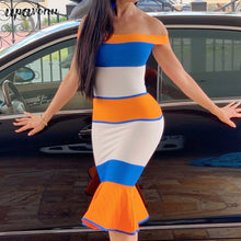 Load image into Gallery viewer, 2021 New Arrivals Bandage Dresses Off Shoulder Celebrity Bandage Dresses Yellow Midi Bodycon Mermaid Party Dresses Vestidos
