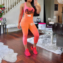 Load image into Gallery viewer, 2022 New Summer Tracksuit for Women 3XL PINK Letter Print Sport Casual Two Piece Outfit Suit Sleeveless Top Bodycon Pants Sets
