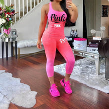 Load image into Gallery viewer, 2022 New Summer Tracksuit for Women 3XL PINK Letter Print Sport Casual Two Piece Outfit Suit Sleeveless Top Bodycon Pants Sets
