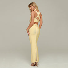 Load image into Gallery viewer, 2020 New Bandage Long Dress Sexy Backless Sleeveless Yellow Bodycon Runway Dress Women Club Celebrity Evening Party Vestidos
