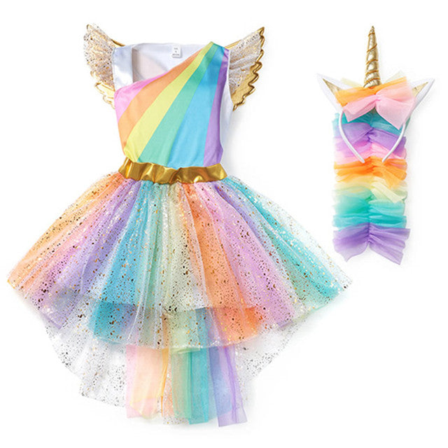 ALSAS Rainbow Unicorn Dress For Kids Embroidery Ball Gown Baby Girl Princess Birthday Dresses Party Costume Halloween