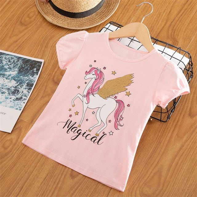 ALSAS Summer Girls Unicorn Print Short Sleeve T-shirts