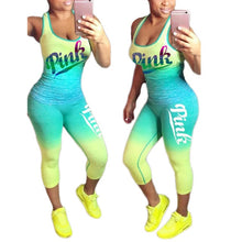 Load image into Gallery viewer, 2022 New Summer Tracksuit for Women 3XL PINK Letter Print Sport Casual Two Piece Outfit Suit Sleeveless Top Bodycon Pants Sets
