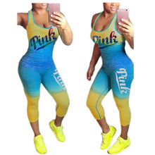 Load image into Gallery viewer, 2022 New Summer Tracksuit for Women 3XL PINK Letter Print Sport Casual Two Piece Outfit Suit Sleeveless Top Bodycon Pants Sets
