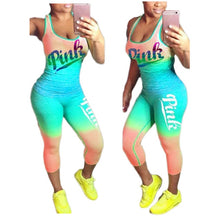 Load image into Gallery viewer, 2022 New Summer Tracksuit for Women 3XL PINK Letter Print Sport Casual Two Piece Outfit Suit Sleeveless Top Bodycon Pants Sets
