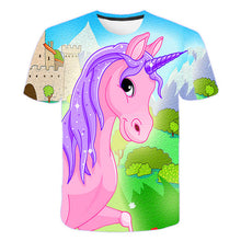 Load image into Gallery viewer, ALSAS 2022 Unicorn Girls T-shirt Summer Kids Cartoon T-shirt Kids Polyester Top T-shirt Suitable for Cute Girls T-shirt 3-14t
