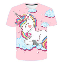 Load image into Gallery viewer, ALSAS 2022 Unicorn Girls T-shirt Summer Kids Cartoon T-shirt Kids Polyester Top T-shirt Suitable for Cute Girls T-shirt 3-14t
