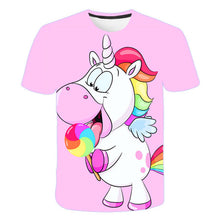 Load image into Gallery viewer, ALSAS 2022 Unicorn Girls T-shirt Summer Kids Cartoon T-shirt Kids Polyester Top T-shirt Suitable for Cute Girls T-shirt 3-14t
