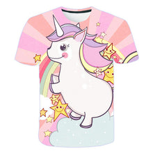 Load image into Gallery viewer, ALSAS 2022 Unicorn Girls T-shirt Summer Kids Cartoon T-shirt Kids Polyester Top T-shirt Suitable for Cute Girls T-shirt 3-14t
