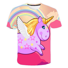 Load image into Gallery viewer, ALSAS 2022 Unicorn Girls T-shirt Summer Kids Cartoon T-shirt Kids Polyester Top T-shirt Suitable for Cute Girls T-shirt 3-14t
