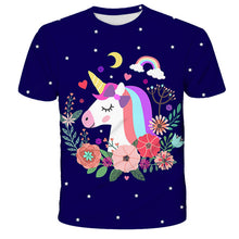 Load image into Gallery viewer, ALSAS 2022 Unicorn Girls T-shirt Summer Kids Cartoon T-shirt Kids Polyester Top T-shirt Suitable for Cute Girls T-shirt 3-14t
