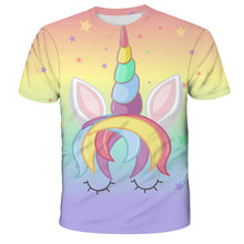 Load image into Gallery viewer, ALSAS 2022 Unicorn Girls T-shirt Summer Kids Cartoon T-shirt Kids Polyester Top T-shirt Suitable for Cute Girls T-shirt 3-14t
