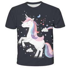 Load image into Gallery viewer, ALSAS 2022 Unicorn Girls T-shirt Summer Kids Cartoon T-shirt Kids Polyester Top T-shirt Suitable for Cute Girls T-shirt 3-14t
