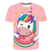 Load image into Gallery viewer, ALSAS 2022 Unicorn Girls T-shirt Summer Kids Cartoon T-shirt Kids Polyester Top T-shirt Suitable for Cute Girls T-shirt 3-14t
