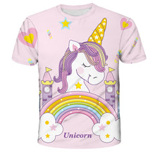 Load image into Gallery viewer, ALSAS 2022 Unicorn Girls T-shirt Summer Kids Cartoon T-shirt Kids Polyester Top T-shirt Suitable for Cute Girls T-shirt 3-14t
