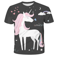 Load image into Gallery viewer, ALSAS 2022 Unicorn Girls T-shirt Summer Kids Cartoon T-shirt Kids Polyester Top T-shirt Suitable for Cute Girls T-shirt 3-14t
