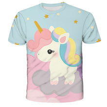 Load image into Gallery viewer, ALSAS 2022 Unicorn Girls T-shirt Summer Kids Cartoon T-shirt Kids Polyester Top T-shirt Suitable for Cute Girls T-shirt 3-14t
