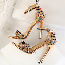 Load image into Gallery viewer, 2022 Women 11cm High Heels Rivets Studded Sandals Lady Sandles Stiletto Gladiator Pumps Stripper Summer Fetish Platform Shoes
