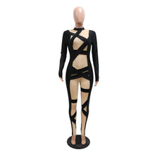 Load image into Gallery viewer, Beyprern New Chic Patchwork Caged Nights Jumpsuit Women Rompers Workout Overalls Fashion Long Sleeve Bodycon Skinny Sexy Rompers
