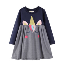 Load image into Gallery viewer, ALSASA Long Sleeve Grey Unicorn Princess Girls Dresses
