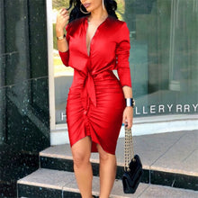 Load image into Gallery viewer, 2022 New JFB Spring Summer Office Lady Elegant Tunics Dresses Women Long Sleeve Ruched Bodycon Party Clubwear Sexy Midi Shirt Dress
