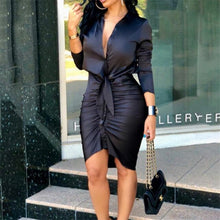 Load image into Gallery viewer, 2022 New JFB Spring Summer Office Lady Elegant Tunics Dresses Women Long Sleeve Ruched Bodycon Party Clubwear Sexy Midi Shirt Dress
