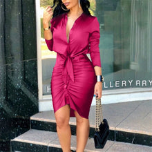 Load image into Gallery viewer, 2022 New JFB Spring Summer Office Lady Elegant Tunics Dresses Women Long Sleeve Ruched Bodycon Party Clubwear Sexy Midi Shirt Dress
