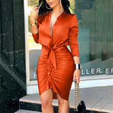 Load image into Gallery viewer, 2022 New JFB Spring Summer Office Lady Elegant Tunics Dresses Women Long Sleeve Ruched Bodycon Party Clubwear Sexy Midi Shirt Dress
