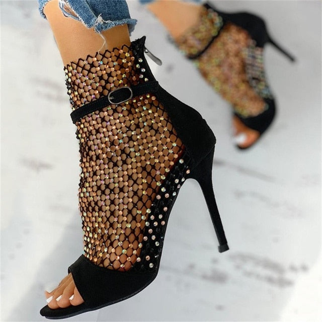 NEW JFB 2022 Studded Grid Mesh Stiletto Pumps Office Party heels