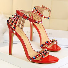 Load image into Gallery viewer, 2021 Women 11cm High Heels Rivets Studded Sandals Lady Sandles Stiletto Gladiator Pumps Stripper Summer Fetish Platform Shoes
