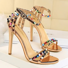 Load image into Gallery viewer, 2021 Women 11cm High Heels Rivets Studded Sandals Lady Sandles Stiletto Gladiator Pumps Stripper Summer Fetish Platform Shoes
