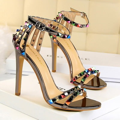 2021 Women 11cm High Heels Rivets Studded Sandals Lady Sandles Stiletto Gladiator Pumps Stripper Summer Fetish Platform Shoes