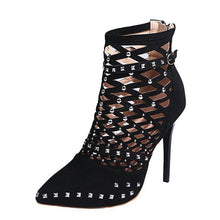 Load image into Gallery viewer, 2021Gladiator Sandals Summer Spring Pointed Toe Rivets Studded Cut Out Caged Ankle Boots Stiletto Heel Women Shoes
