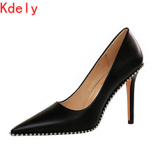 Load image into Gallery viewer, 2021 Women 10.5cm High Heels Studded Rivets Bridal Pumps Stiletto Lady Fetish Low Heels Shoes Scarpins Stripper Office Heels
