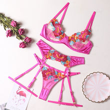 Load image into Gallery viewer, 3-Piece Contrast Color Lace Bra Set
