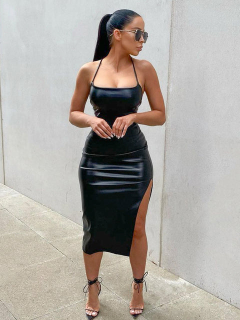 Bandage Backless Leather Dress