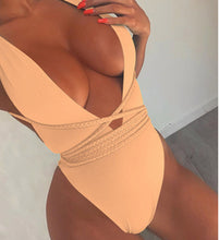 Load image into Gallery viewer, 2022 Female One-piece Sexy Woven Bandage Plus Size Pure Color Swimwear Dress Swimsuit Women with Cup Integrated Swimsuit
