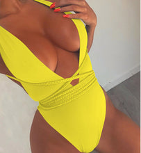 Load image into Gallery viewer, 2022 Female One-piece Sexy Woven Bandage Plus Size Pure Color Swimwear Dress Swimsuit Women with Cup Integrated Swimsuit
