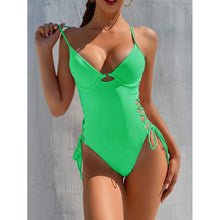 Load image into Gallery viewer, Bikini For Women Clothing Female Swimwear 2022 Beach Wear Suit Hot Pure Color One Piece Both Sides Hollow Out Bind Back Sexy
